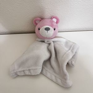 DTU Pink Bear White Security Blanket Lovey Lovie Blankie